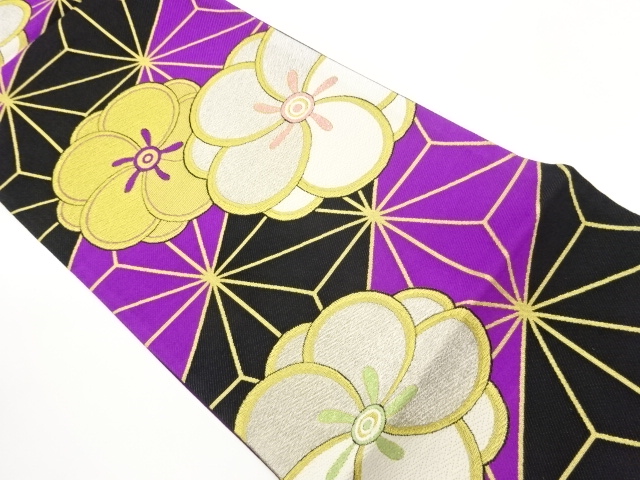JAPANESE KIMONO / FUKURO OBI / SILK / WOVEN UME & ASANOHA